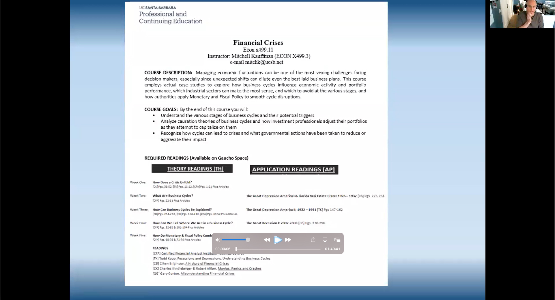 Financial Crises & Business Cycles Class 2 Video